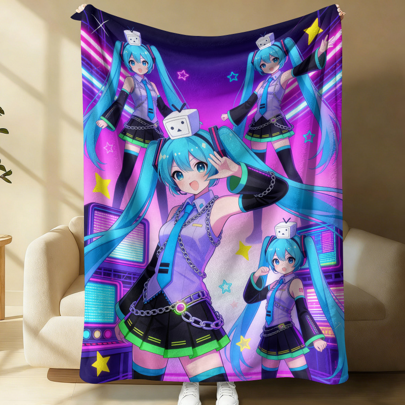 Outdoor Camping Anime - Koc flanelowy Hatsune Miku, narzuta do