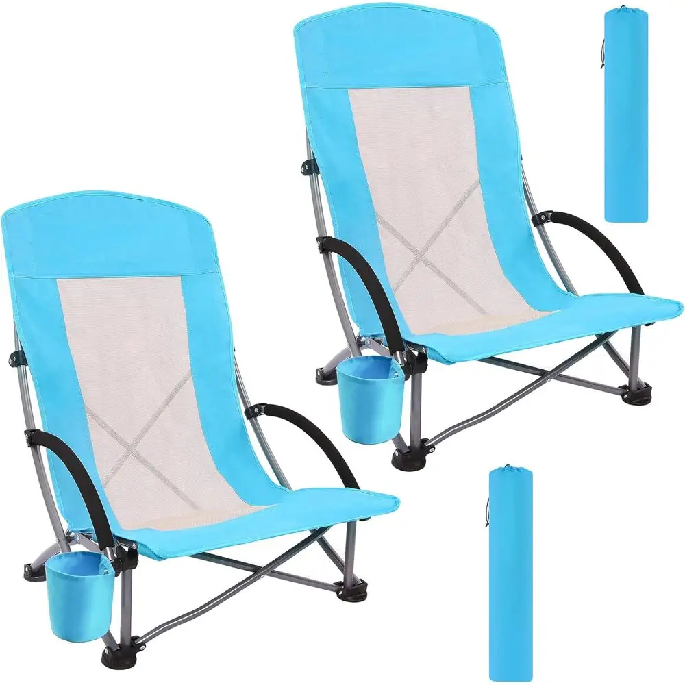 Outdoor Camping High Chair - Przenośne, niebieskie krzesła plażowe (2 sztuki)
