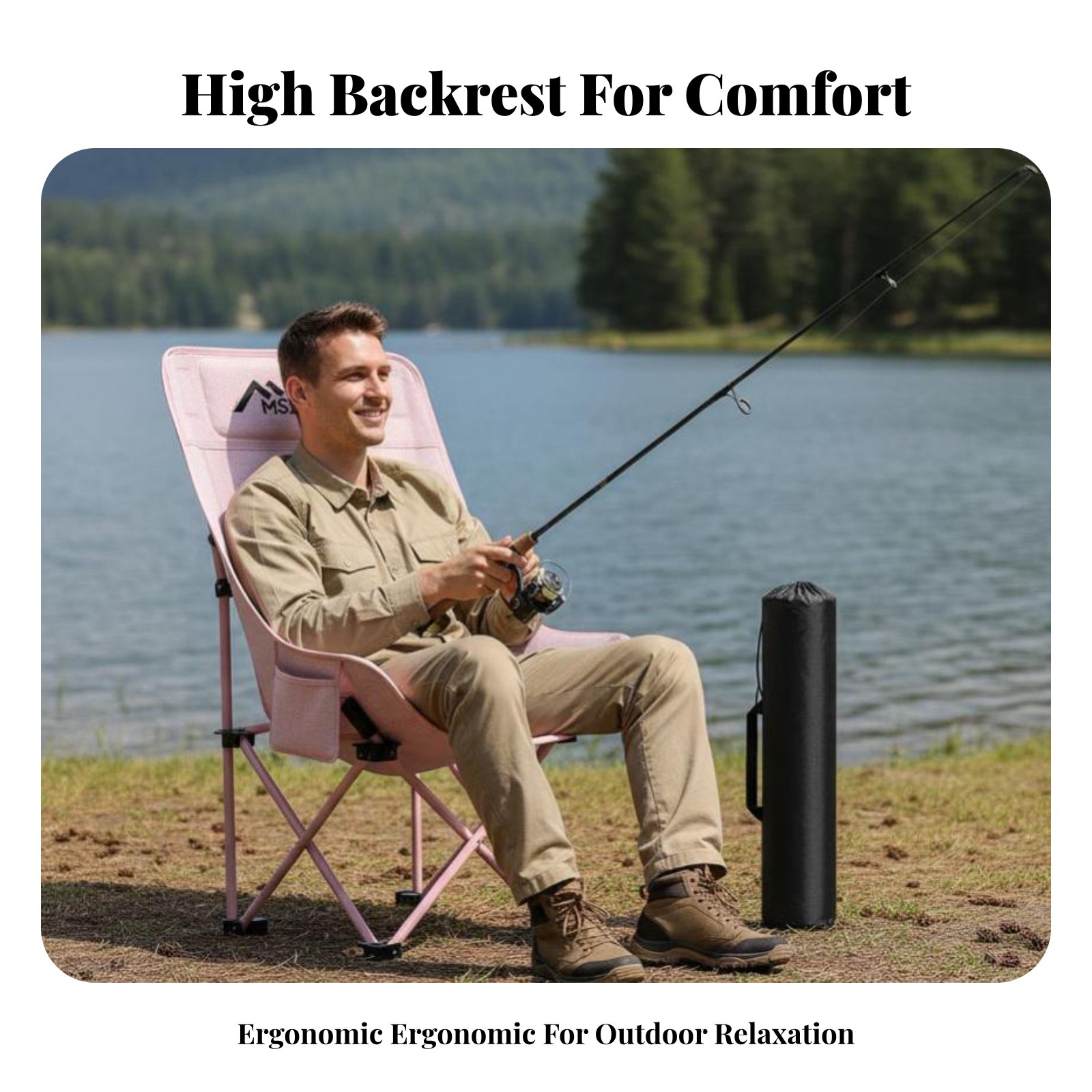 Outdoor Camping High Chair - Składane krzesło z siatkowym oparciem, zapobiegające
